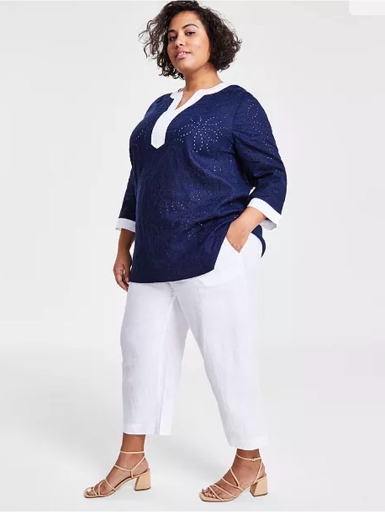 Charter Club Pants - Charter Club Luxury Linen Cropped Wide Leg Pants Pockets Elastic Back Waist 2X